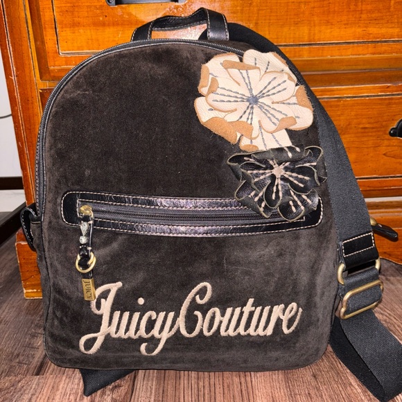 RARE Juicy Couture Velour Black Backpack with Leather Accents main image 13